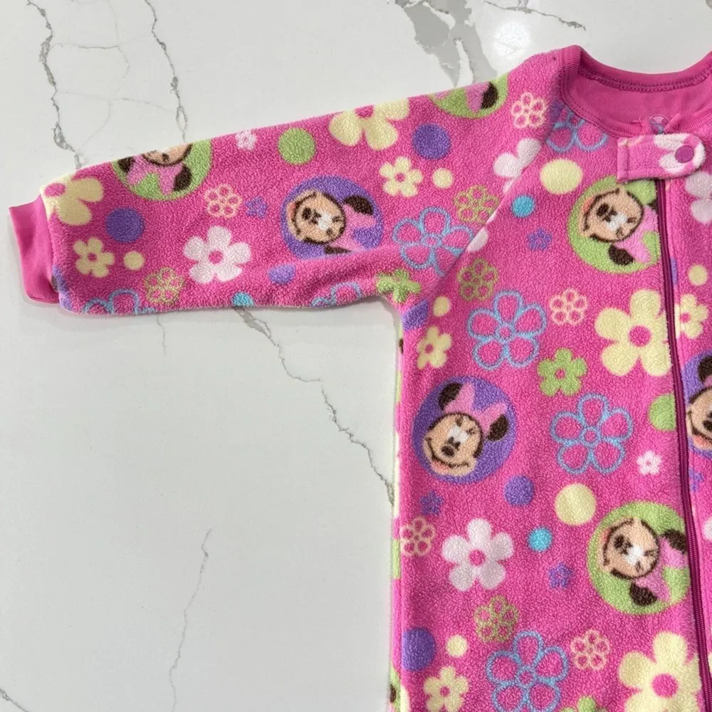 Disney Minnie Mouse Footed Pink Fleece Sleeper Floral Pajamas Footie 1-piece 3T